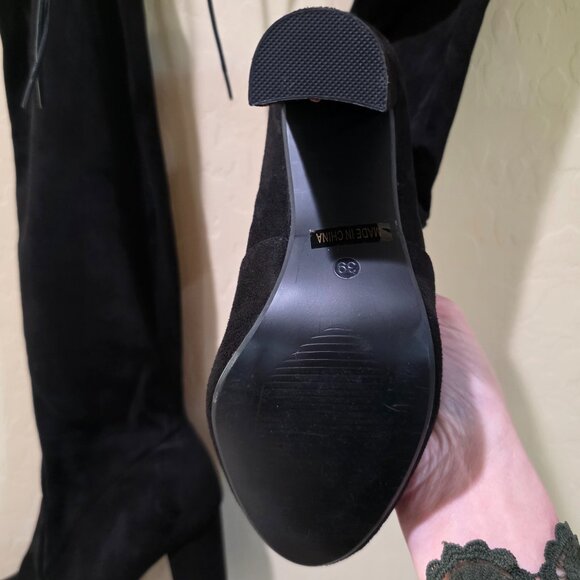 Viva Black Faux Suede Over the Knee Thigh High Heeled Winter Goth Boots Boot 39 - Picture 7 of 16